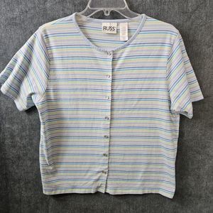 Russ Liz Claiborne Women's  Sz 12/14 Snap Front Top Blue white